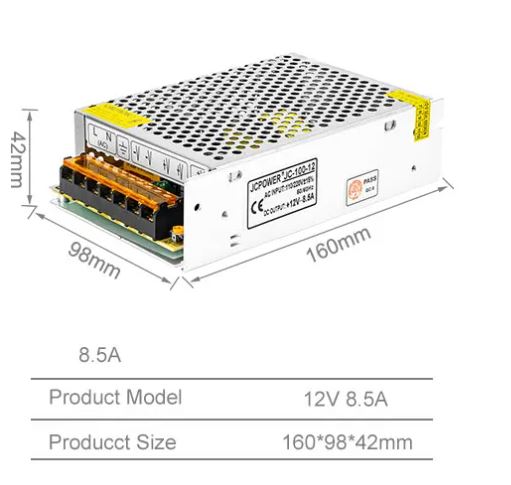 LED napajanje 100W DC 12V – 8.5A kontrola ulaz 220V