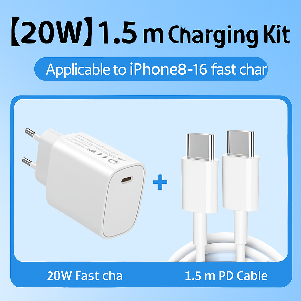 20W USB-C PD Punjač sa 1.5m Kablom – Brzo Punjenje