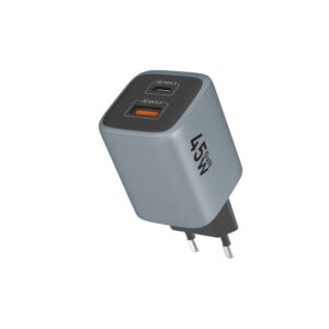 45W PD + QC3.0 Brzi Punjač – USB-C i USB Sivi Adapter
