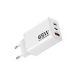 65W GaN Brzi Punjač–2×USB-C USB-A bijeli Adapter