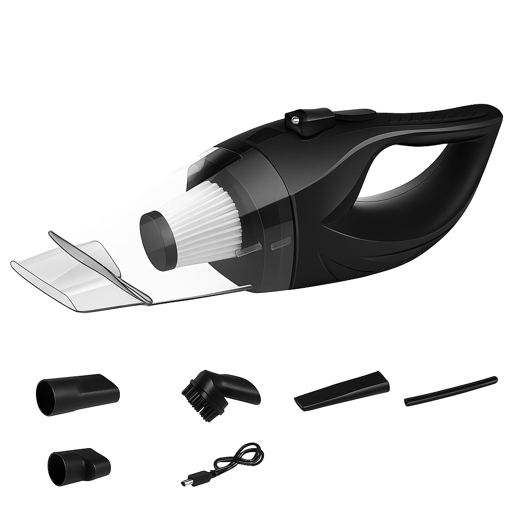 Crni bežični usisivač za auto sa LED lampom