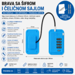 Brava sa sifrom i celicnom sajlom za ladice ormare plava