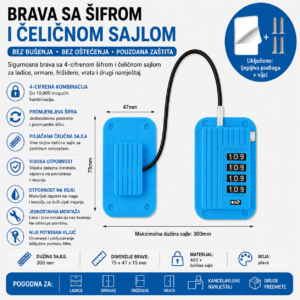 Brava sa sifrom i celicnom sajlom za ladice ormare plava