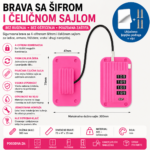 Brava sa sifrom i celicnom sajlom za ladice ormare roza