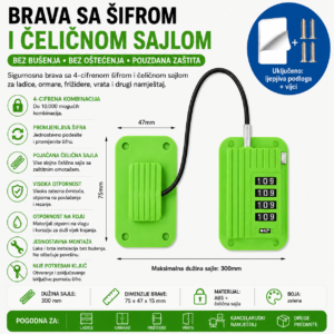 Brava sa sifrom i celicnom sajlom za ladice ormare zelena