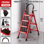 Sklopive merdevine crvene 4 stepenika sa drzacem za alat