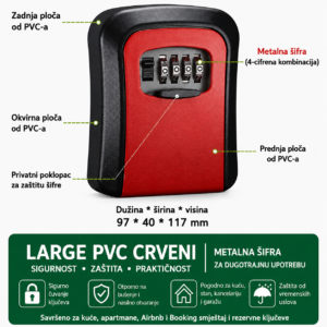PVC sef za kljuceve sa metalnom sifrom Large crveni