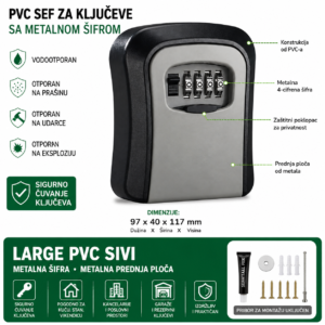 PVC sef za kljuceve sa metalnom sifrom Large sivi