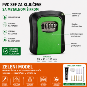 PVC sef za kljuceve sa metalnom sifrom Large zeleni