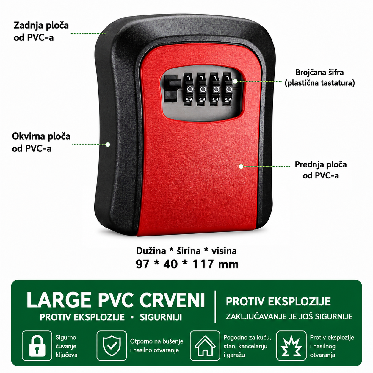 PVC sef za kljuceve sa sifrom Large crveni