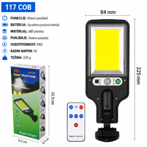 Solarna LED ulicna lampa 117 COB sa senzorom i daljinskim