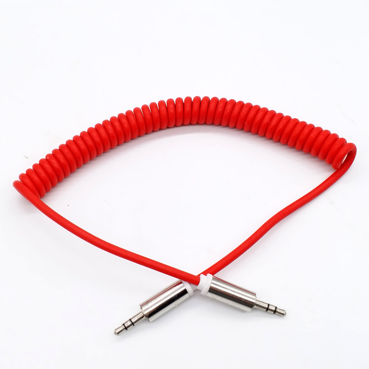 AUX spiralni kabal 3.5mm muski na muski 1,5m crveni