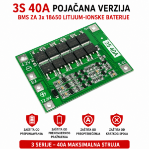 BMS 3S 40A sa balansiranjem za 3x 18650 Li-Ion baterije