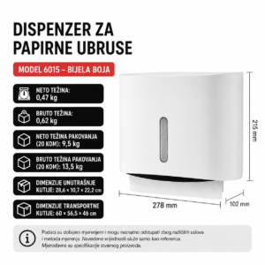 Dispenzer za Papirne Ubruse Zidni 6015 Bijeli ABS Plastika