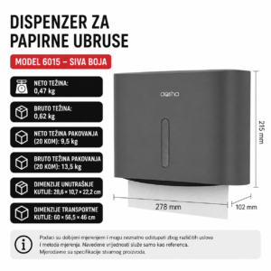 Dispenzer za Papirne Ubruse Zidni 6015 Sivi ABS Plastika