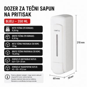 Dispenzer za Tečni Sapun 350ml Zidni Bijeli Dozer