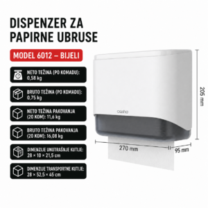 Dispenzer za Papirne Ubruse Zidni Model 6012 Bijeli