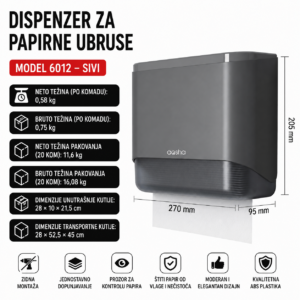 Dispenzer za Papirne Ubruse Zidni Model 6012 Sivi