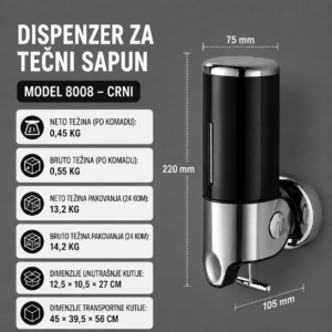Zidni Dispenzer za Tečni Sapun 500 ml Crni Zaključavanje