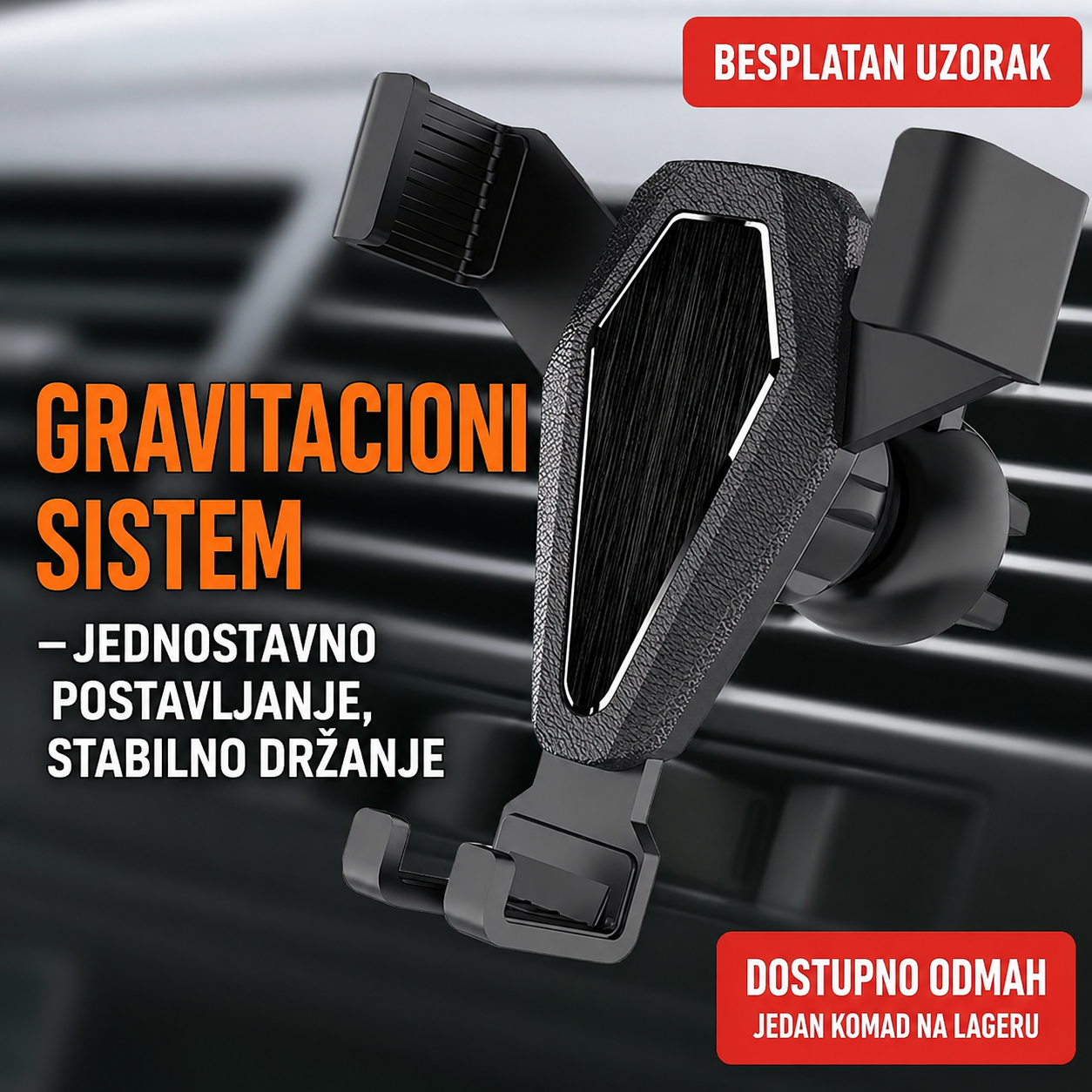 Auto drzac za telefon gravitacioni srebrni za ventilaciju - Image 3