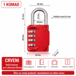 Katanac sa sifrom 4 cifre 42mm crveni