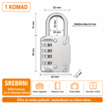Katanac sa sifrom 4 cifre 42mm srebrni