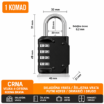 Katanac sa sifrom 4 cifre 42mm crni