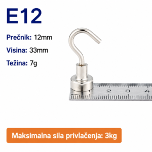 Neodimijski magnet sa kukom E12 12mm 3kg