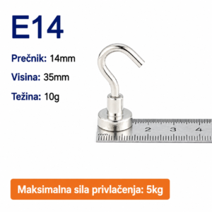 Neodimijski magnet sa kukom E14 14mm 5kg