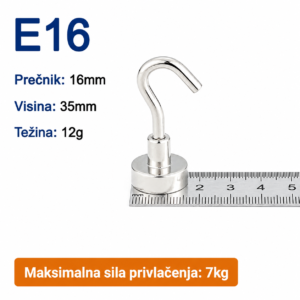 Neodimijski magnet sa kukom E16 16mm 7kg
