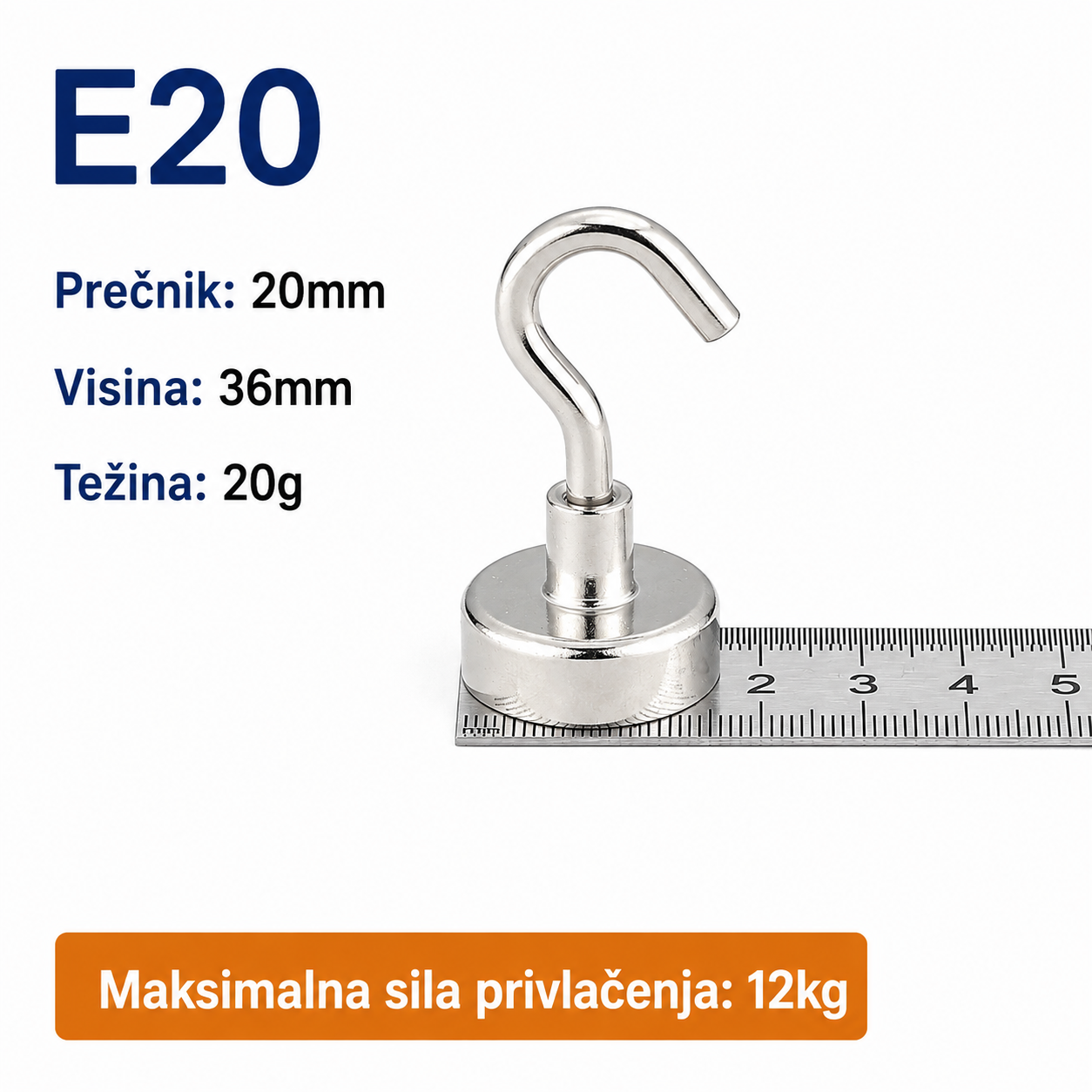 Neodimijski magnet sa kukom E20 20mm 12kg