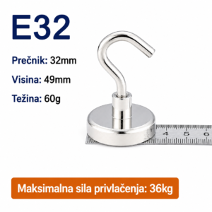 Neodimijski magnet sa kukom E32 32mm 36kg