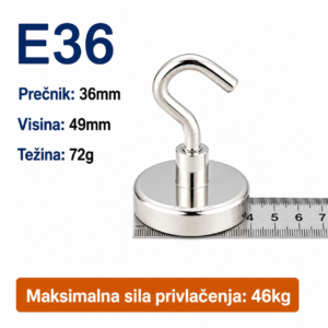 Neodimijski magnet sa kukom E36 36mm 46kg