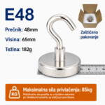 Neodimijski magnet sa kukom E48 48mm 85kg