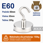 Neodimijski magnet sa kukom E60 60mm 150kg