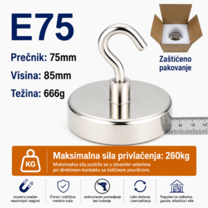 Neodimijski magnet sa kukom E75 75mm 260kg