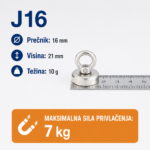 Neodimijski magnet za pecanje J16 16mm 7kg sa alkom