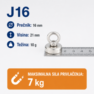 Neodimijski magnet za pecanje J16 16mm 7kg sa alkom