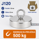 Neodimijski magnet za pecanje J120 120mm 500kg sa alkom