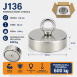 Neodimijski magnet za pecanje J136 136mm 600kg sa alkom