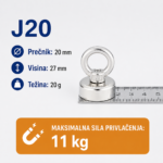 Neodimijski magnet za pecanje J20 20mm 11kg sa alkom