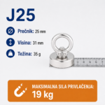 Neodimijski magnet za pecanje J25 25mm 19kg sa alkom