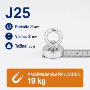 Neodimijski magnet za pecanje J25 25mm 19kg sa alkom