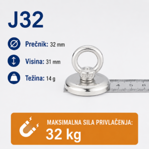 Neodimijski magnet za pecanje J32 32mm 32kg sa alkom