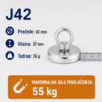 Neodimijski magnet za pecanje J42 42mm 55kg sa alkom