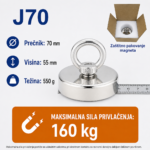 Neodimijski magnet za pecanje J70 70mm 160kg sa alkom