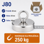 Neodimijski magnet za pecanje J80 80mm 250kg sa alkom