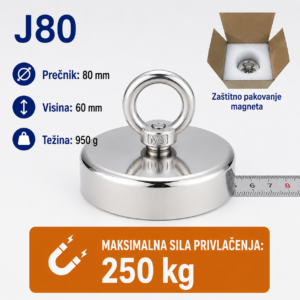 Neodimijski magnet za pecanje J80 80mm 250kg sa alkom