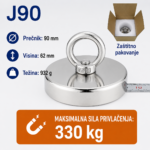 Neodimijski magnet za pecanje J90 90mm 330kg sa alkom