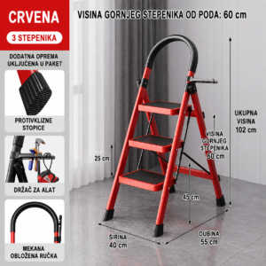Sklopive merdevine 3 stepenika 102cm sa drzacem za alat